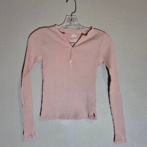 Dickies Women's Pink Henley Long Sleeve Ribbed Shirt, size XS